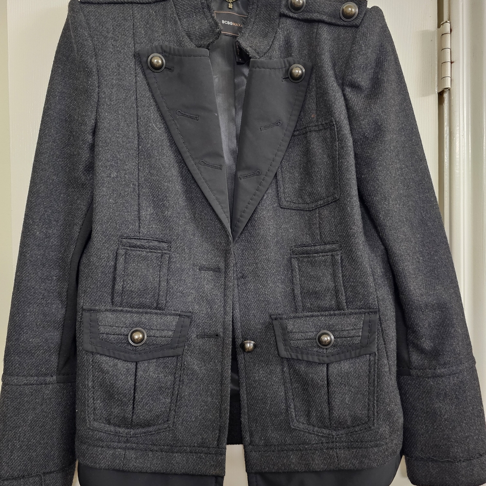 BCBG Paris Charcoal Black /charcoal Grey Blazer